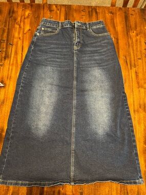 Dark Wash Straight Jean Skirt with Fade